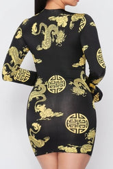Black Printed Dragon Dress | Printed Dragon Dress